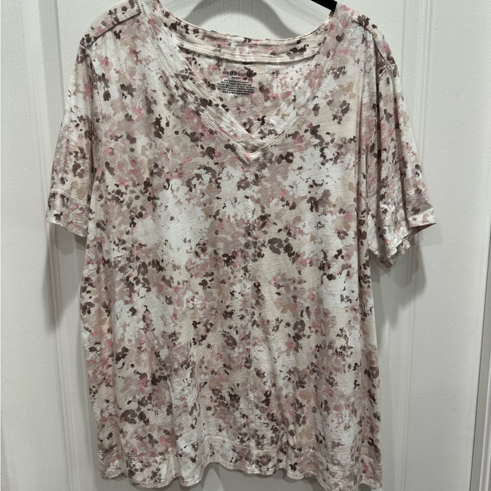 Westbound Floral Print Short Sleeve V-neck Women's Top Size 1X NWOT